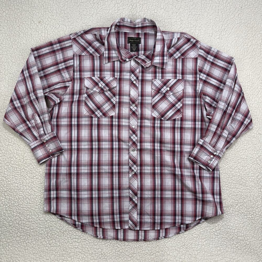 High Noon Pearl Snap Shirt Mens 2XL Plaid Western Long Sleeve Cowboy Red Black